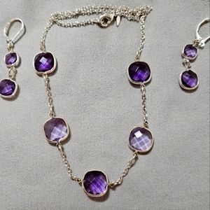 Purple and silver necklace and earrings